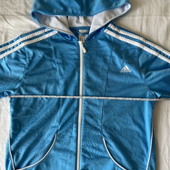 Vintage Early 2000s Light Blue Adidas Hooded Track Zip Up Jacket Y2K Era - Picture 3 of 5